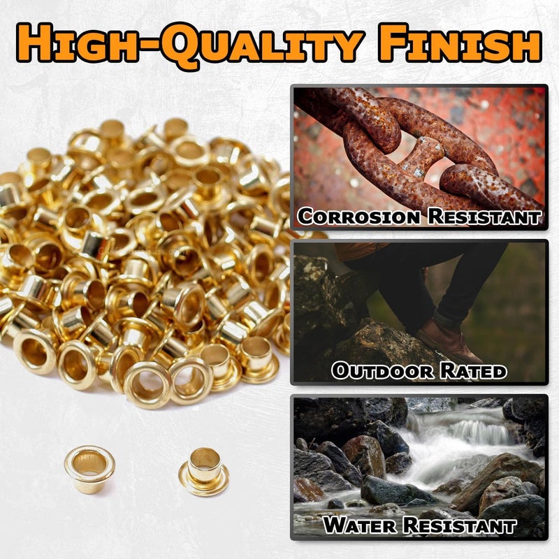 Holstex [100 Pack] HolsterSmith Polished Brass Eyelets - (#8-6 Length) - (1/4 in. Diameter) - (USA Made) - Rivets for DIY Kydex Holsters, Leather Shoes, and Canvas Cloth - Image 4